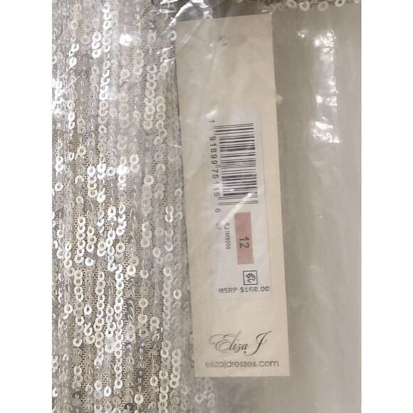 ✨ ELIZA J Silver Sequin Sheath Flutter Sleeve Mock Neck Dress SIZE 12 $168 NWT - Picture 11 of 16